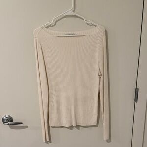 Abercrombie & Fitch Off-White Ribbed Long Sleeve Top